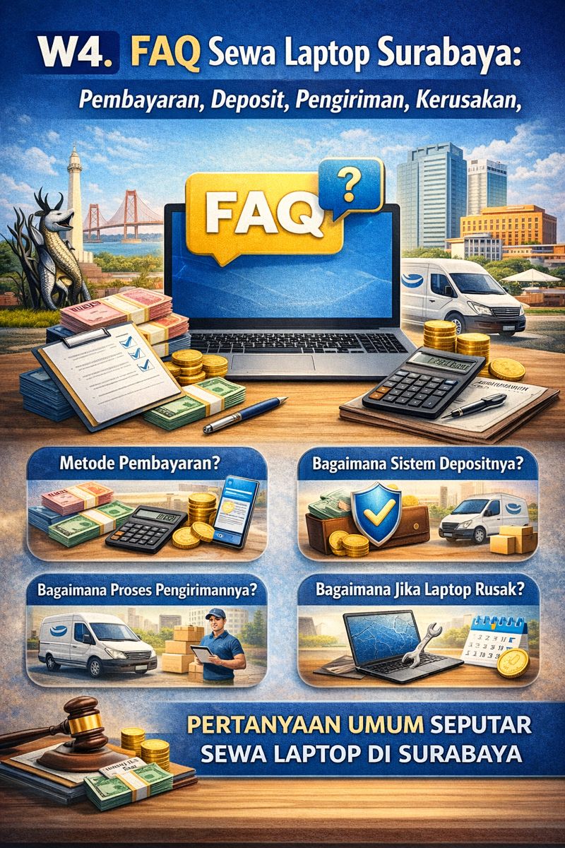 You are currently viewing FAQ Sewa Laptop Surabaya: Pembayaran, Deposit, Pengiriman, Kerusakan, Perpanjangan