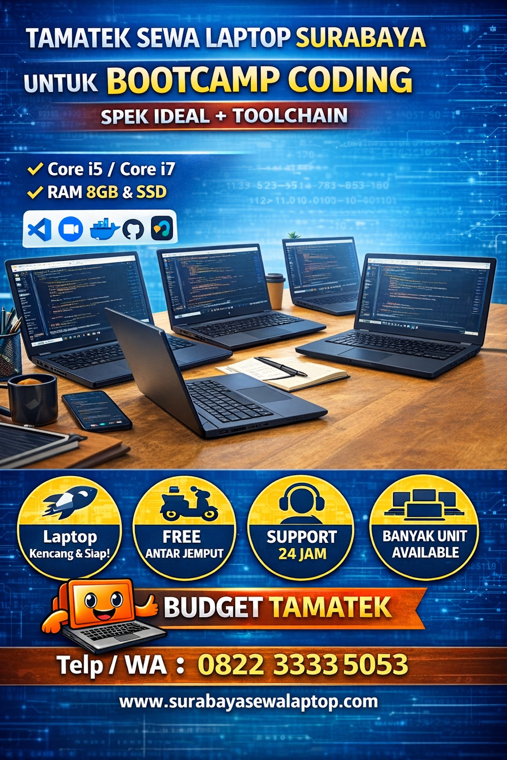 You are currently viewing Tamatek Sewa Laptop Surabaya untuk Bootcamp Coding: Spek Ideal + Toolchain