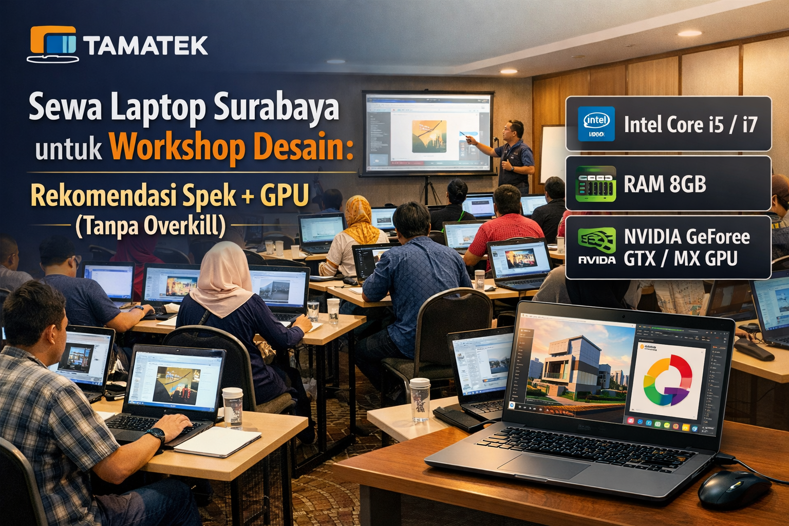 You are currently viewing Sewa Laptop Surabaya untuk Workshop Desain: Rekomendasi Spek + GPU (Tanpa Overkill)