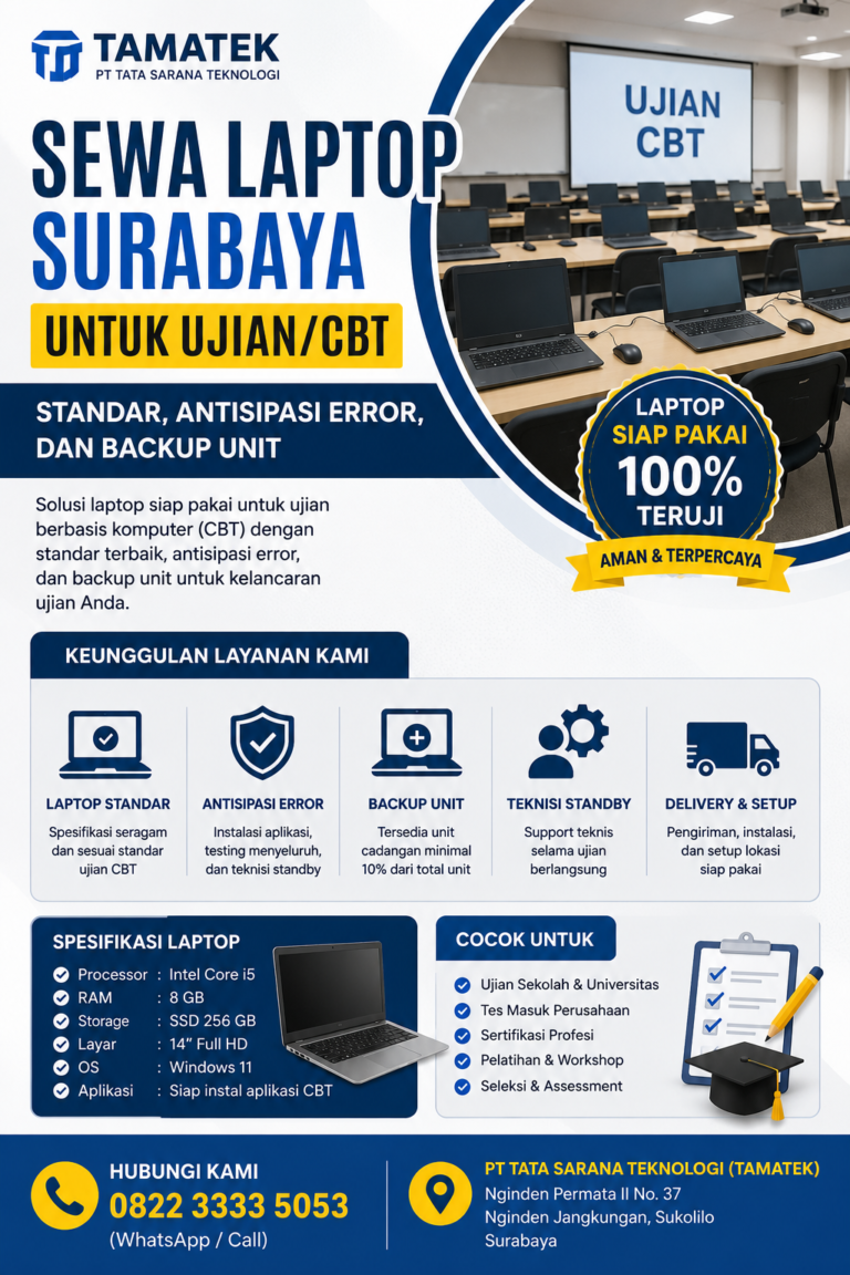 Read more about the article Sewa Laptop Surabaya untuk Ujian/CBT: Standar, Antisipasi Error & Backup Unit