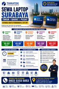 Read more about the article Sewa Laptop Surabaya Timur / Barat / Pusat: Estimasi Waktu Pengiriman & Cut-off | Tamatek