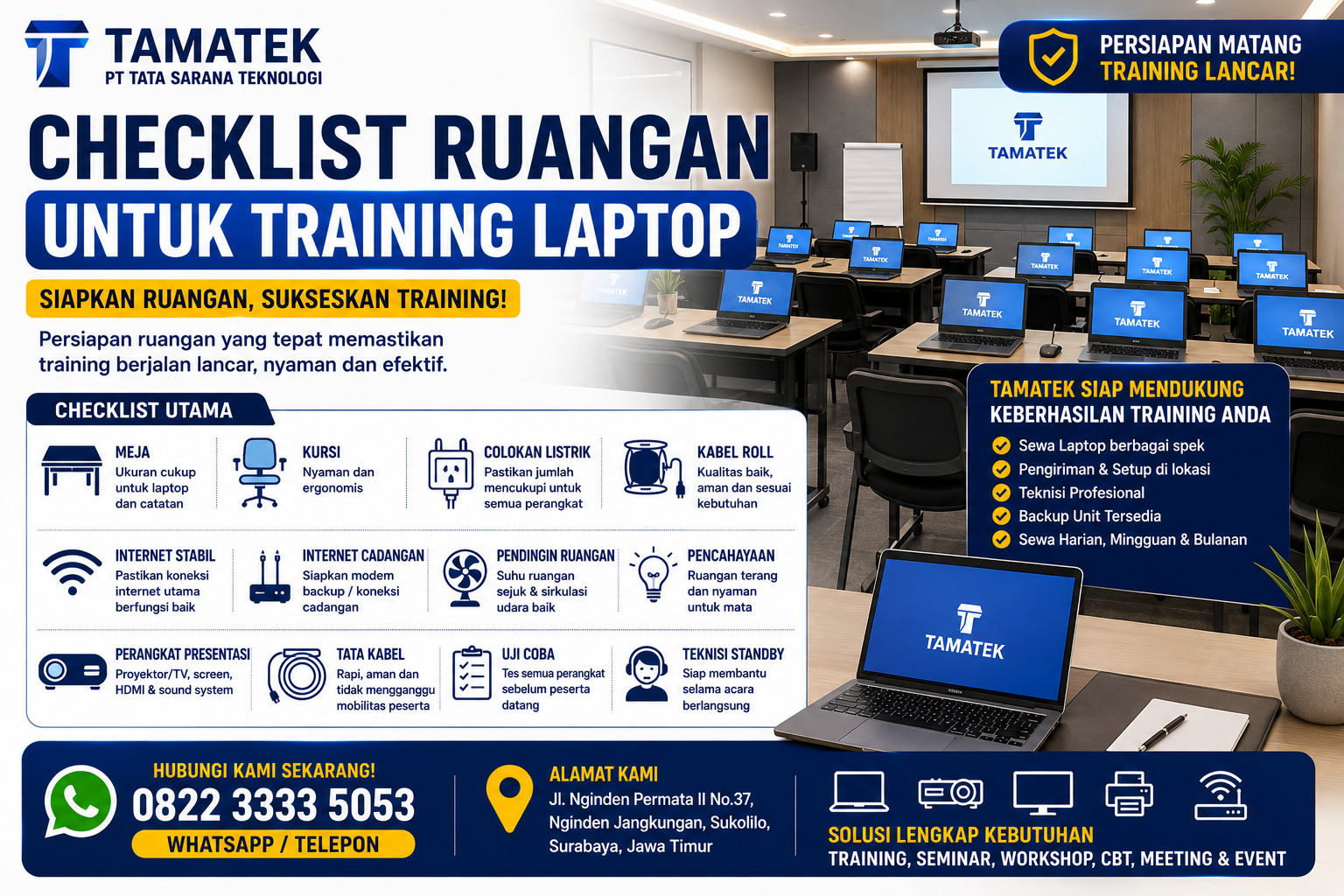 You are currently viewing Checklist Ruangan untuk Training Laptop: Meja, Kursi, Kabel Roll, Internet Cadangan